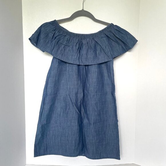 Joie Off the Shoulder Mini Dress XS Blue Chambray Cotton Lyocell Nilima Summer - Picture 3 of 9